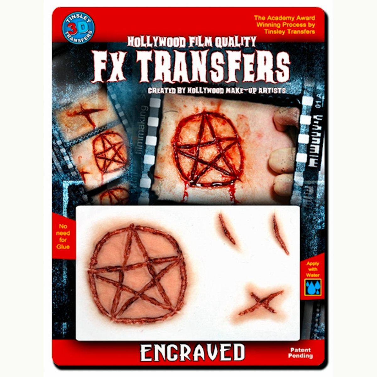 Engraved 3D FX Transfer Tinsley Temporary Tattoo Halloween Special FX Make Up