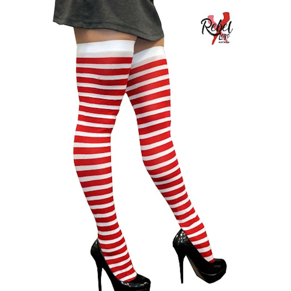Red & White Stripes Thigh High Stockings Costume Accessory Adult Costume