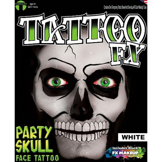 Party Skull White Face Tattoo Genuine Tinsley Transfer