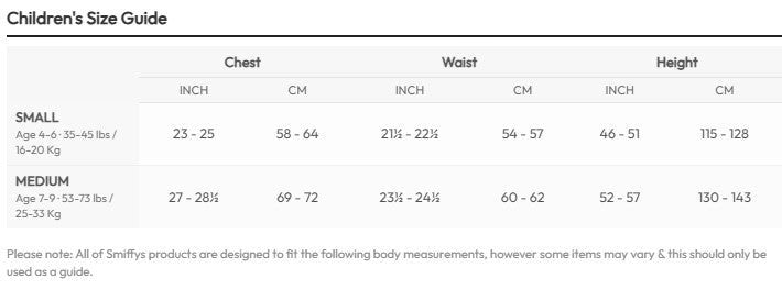 Smiffy's Pirate Child Boy's Complete Costume from Ninx Costumes, size chart