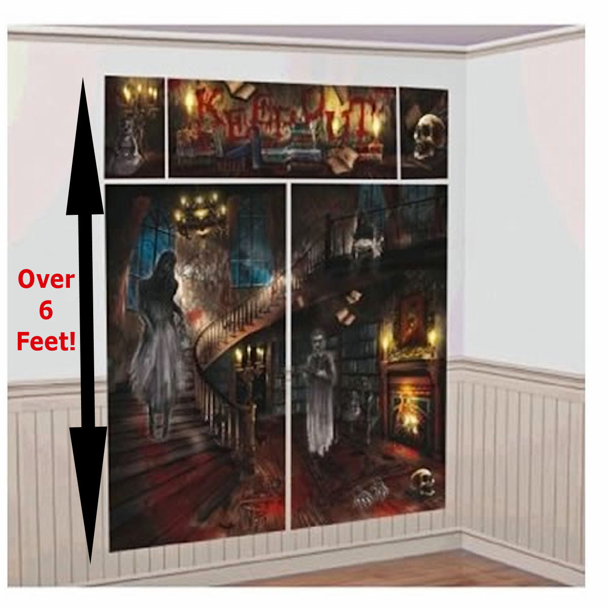 Haunted House Halloween Wall Decorating Kit Selfie Wall Prop 5 Giant Piece set