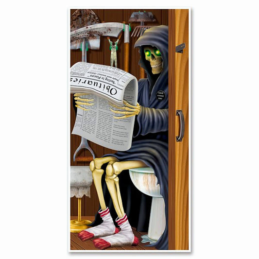 Door Cover Grim Reaper Restroom Halloween Decoration 5' High 30" wide