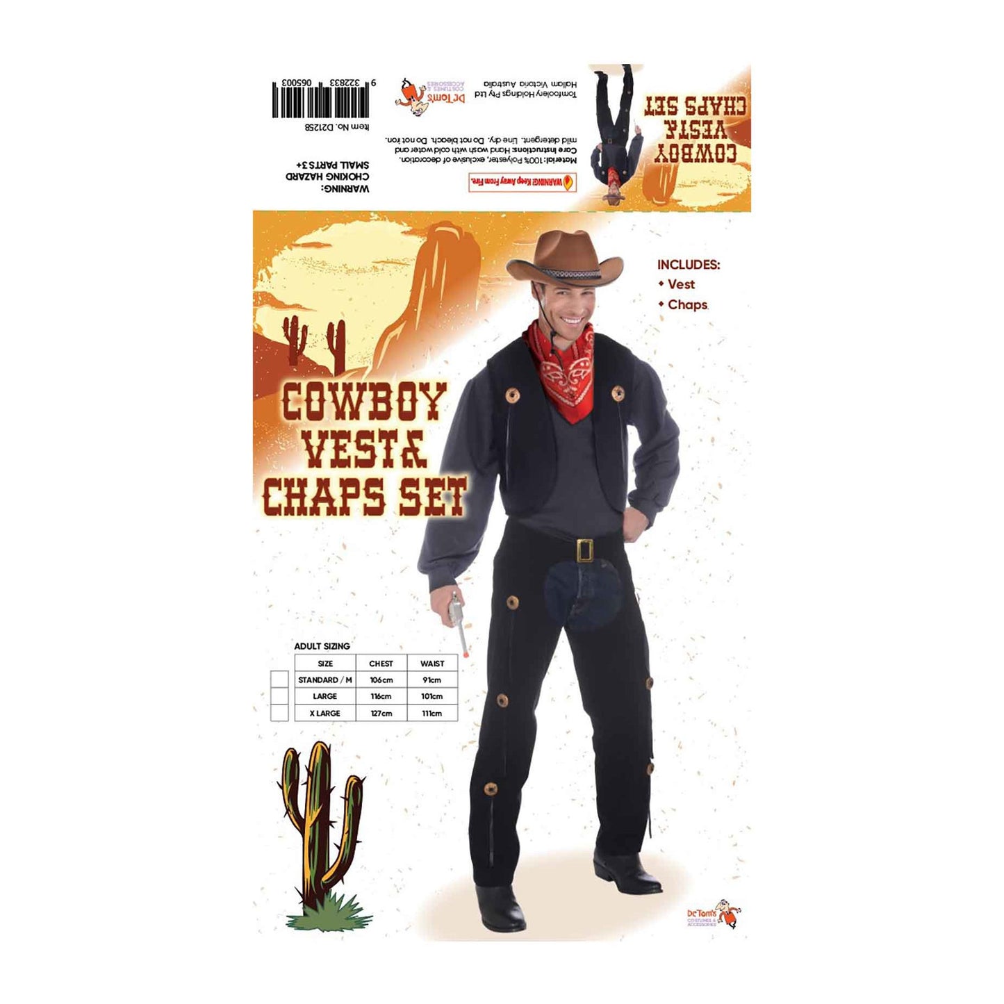 Cowboy Vest and Chaps Set Western Men's Adult Fancy Dress Outfit