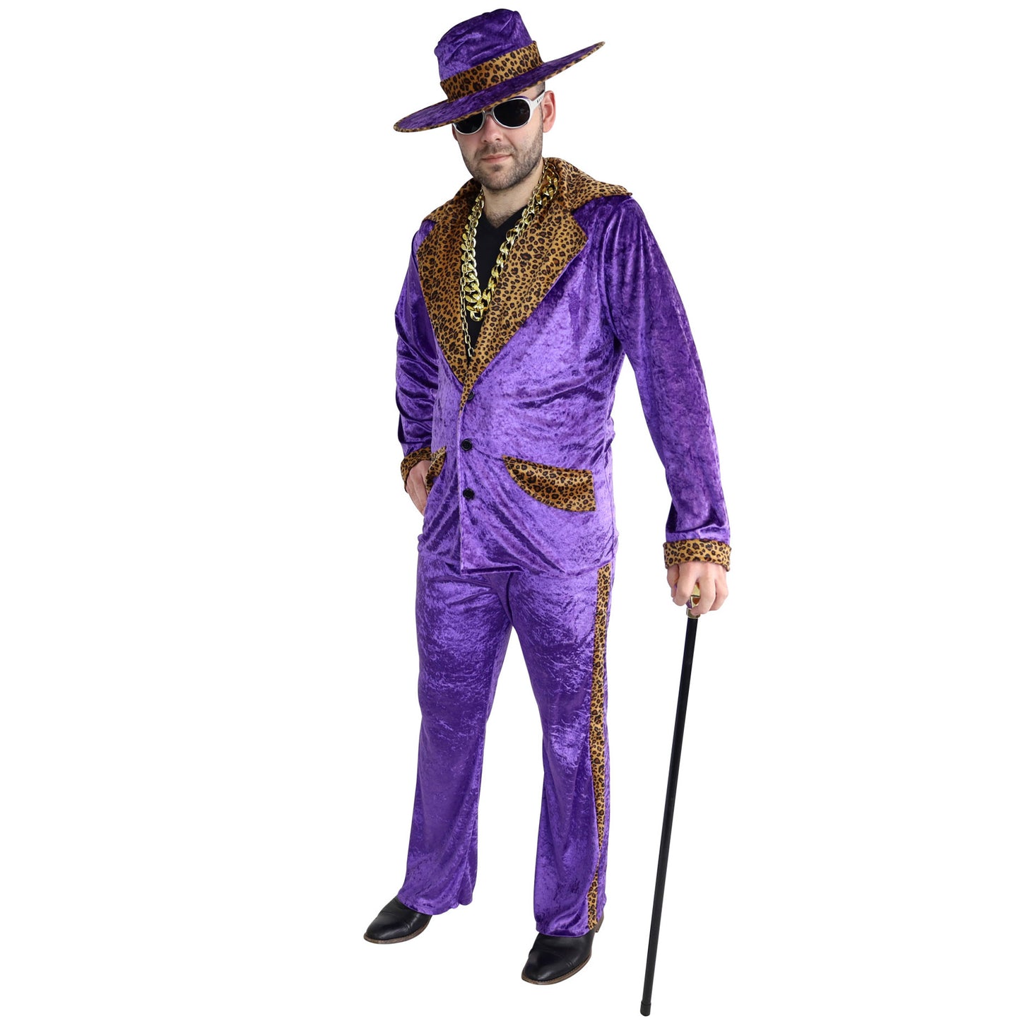 1970's Pimp Suit Purple Velveteen with Leopard Print incldes Hat