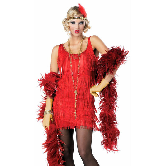 1920's Gatsby Flapper Dress RED Fancy Costume + Sequin Headband