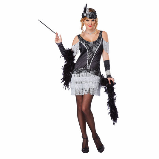 1920's Razzle Dazzle Glamorous Flapper Fancy Dress Costume with gloves