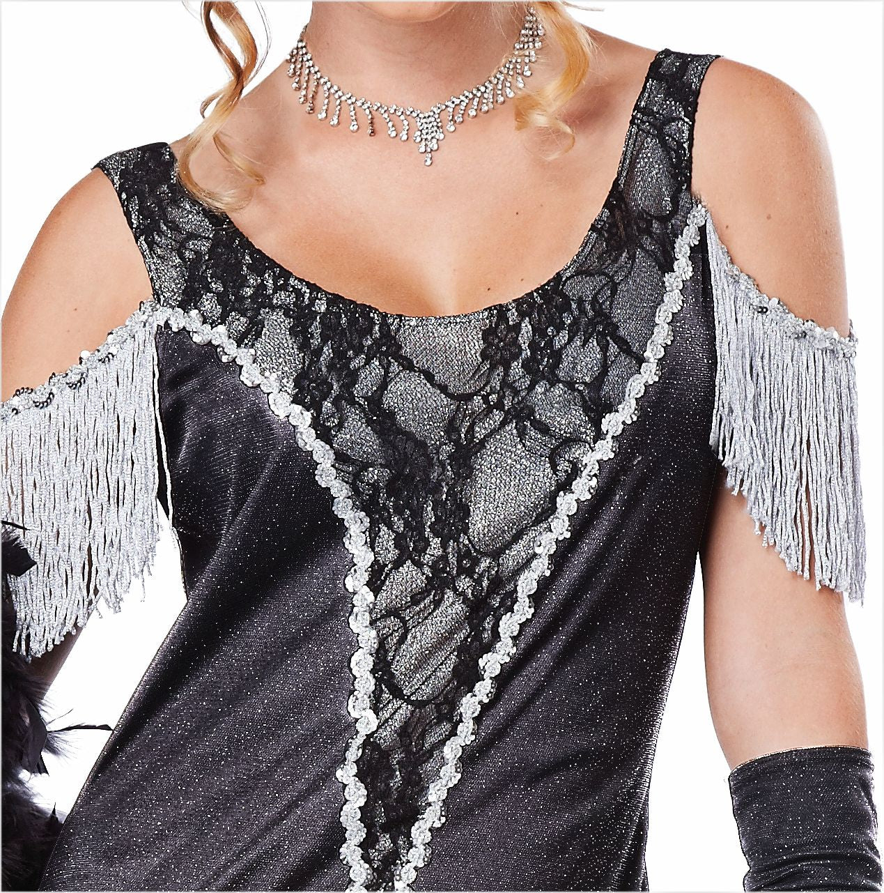 1920's Razzle Dazzle Glamorous Flapper Fancy Dress Costume with gloves