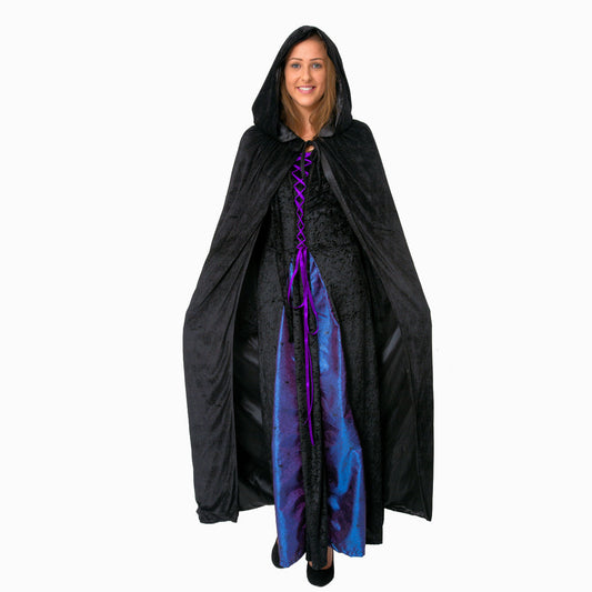 Black Velveteen Reversible Hooded Cape Cloak UNISEX Costume Accessory