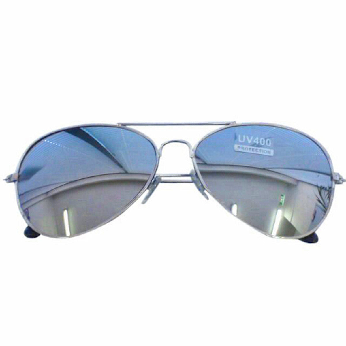 Aviator Glasses Silver Mirror Lenses UV 400 Top Gun Police Costume Accessory