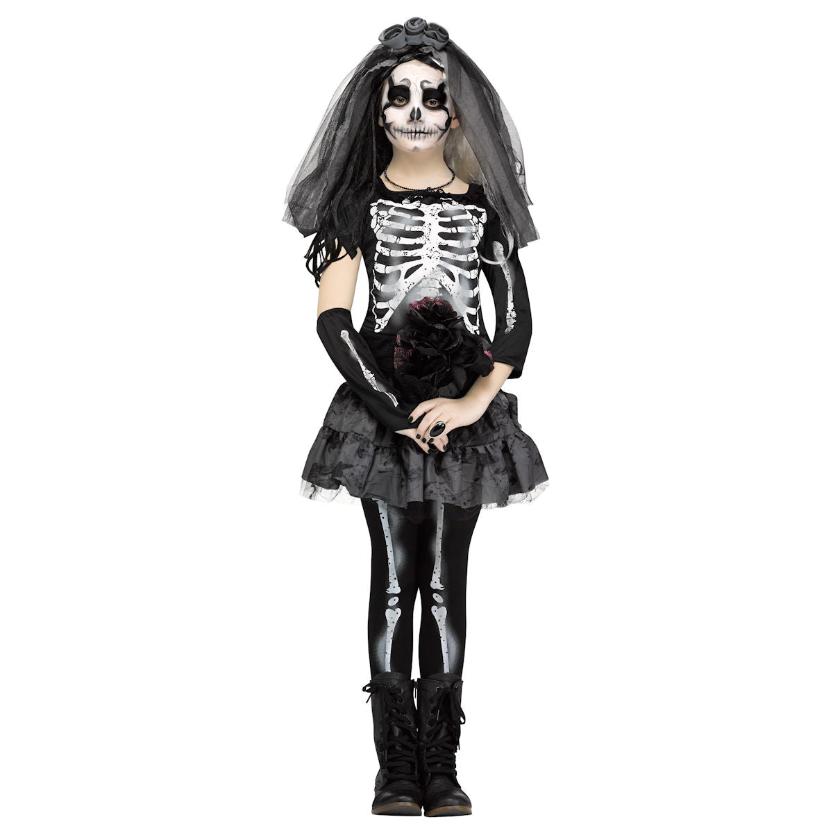Skeleton Bride Day Of the Dead Girls Halloween Costume Fancy Dress