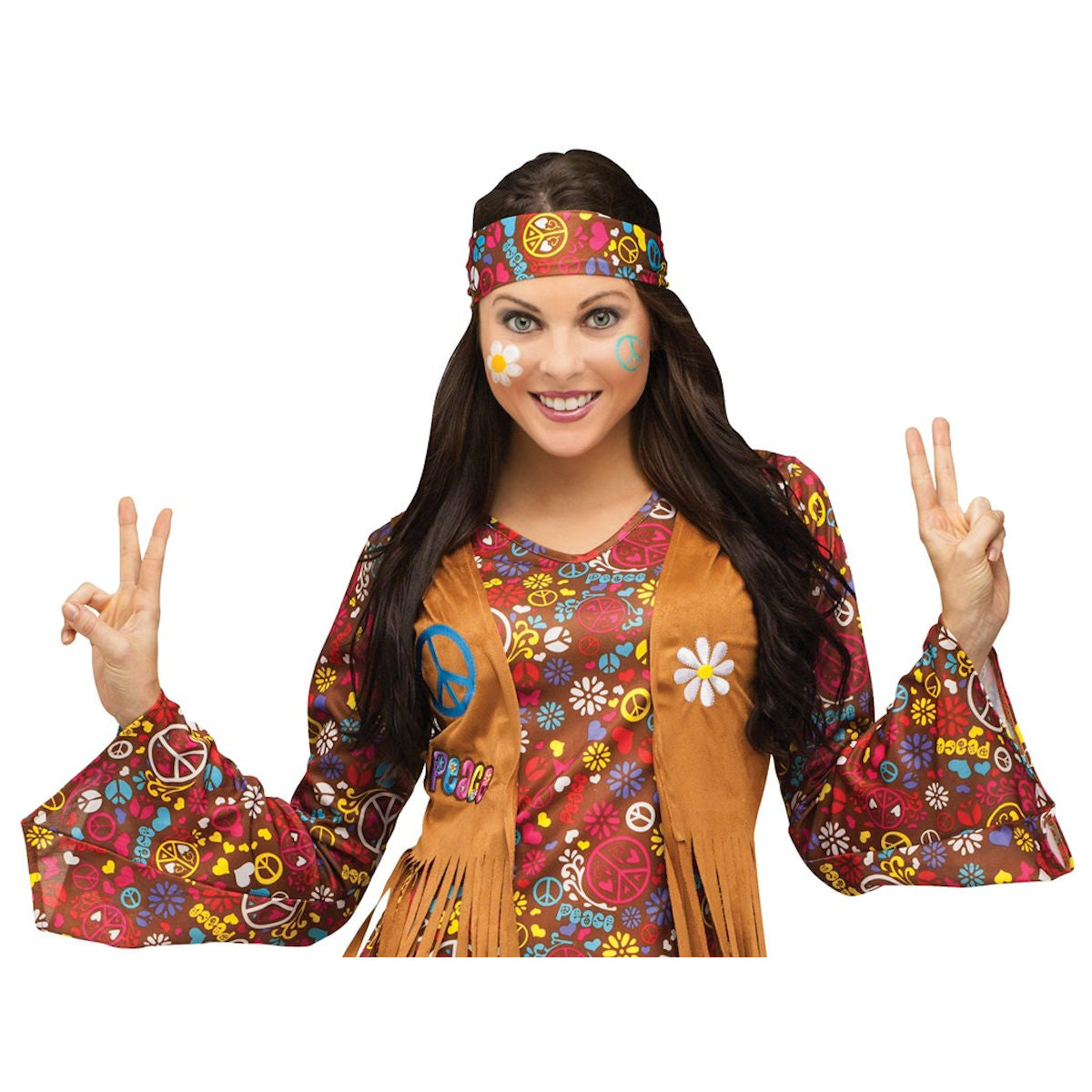 60's 70's Peace & Love Hippie Women's Flower Power Hippy Fancy Dress Costume