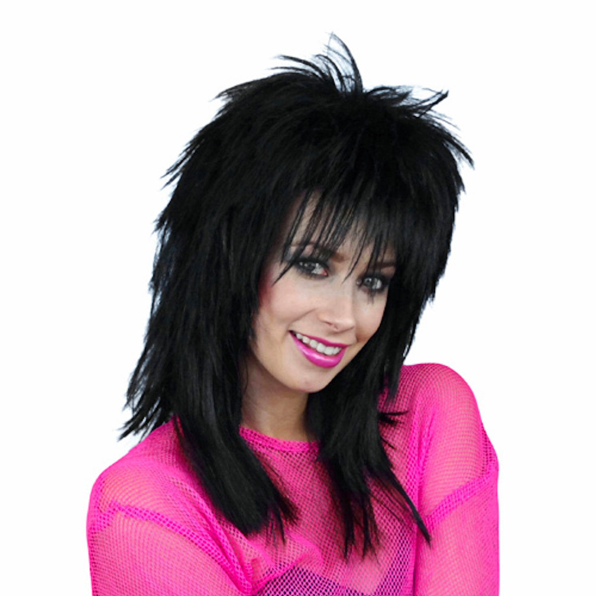 1980's Shaggy Layered Black wig - Unisex Sheena Easton Rocktar Costume Wig