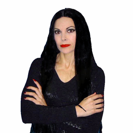 Long Black WIG 36" Morticia Addams Witch Cher 60's Hippie Women's Costumes