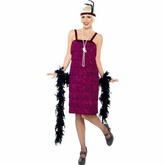 1920's Jazz Flapper Burgundy Plus Size Women's Costume Includes Headband