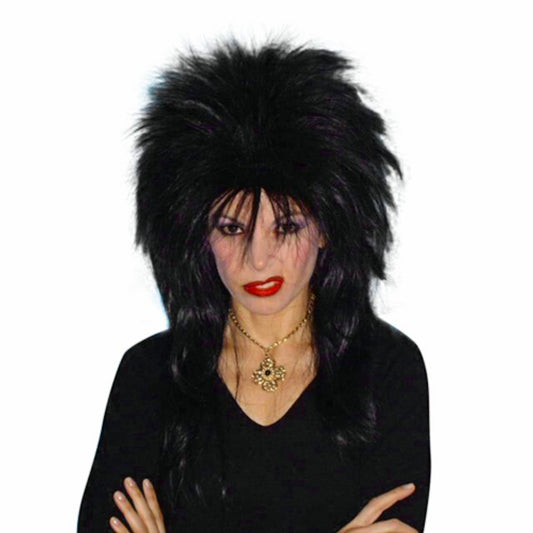 1980's Spiky Punk Vamp Black Deluxe Wig Mullet Styled Costume Wig