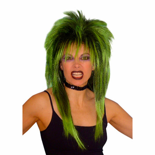 1980's Spiky Punk Vamp Green Deluxe Wig Mullet Styled Costume Wig