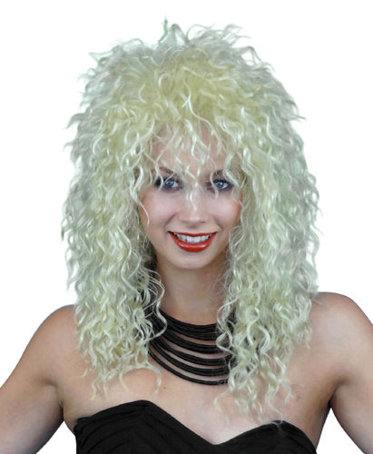 80s Rock Star Shaggy Crimped Blonde Wig Unisex Women's fancy dress costume WIG
