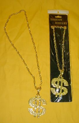 Pimp Rapper Big Daddy Necklace Large Gold $ Sign Metal with chain
