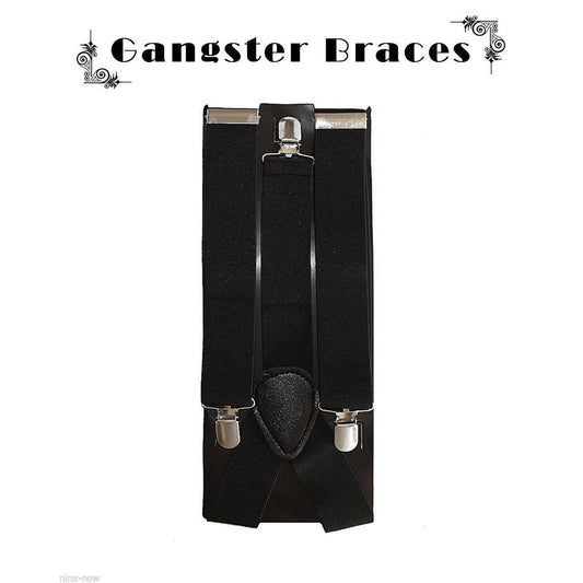 1920's Men's Black Wide Gangster Braces/Suspenders Gatsby