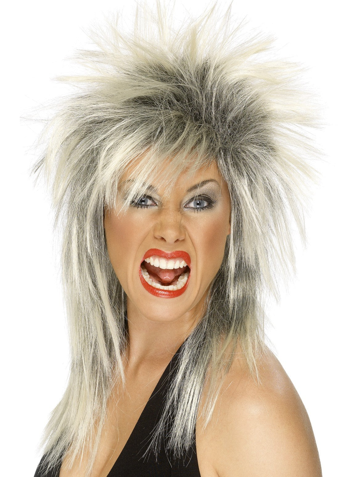 Rock Diva Tina Turner Blonde & Black Long Mullet Women's Costume Wig
