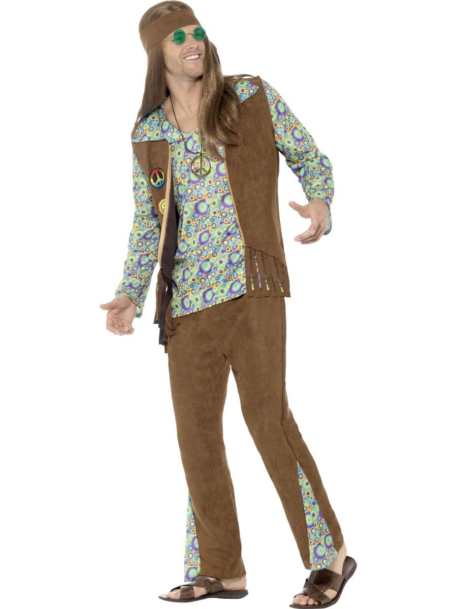 1960s Hippie Men's Complete Costume, with Trousers, Top, Waistcoat