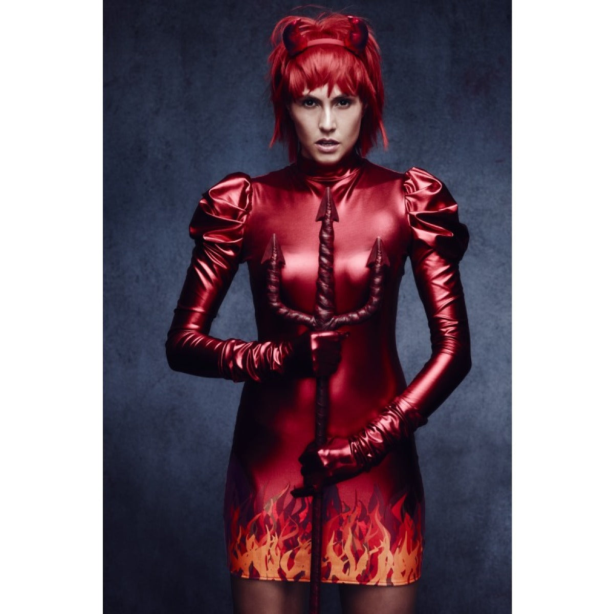 Fever Devil Women's Costume with horns Wet Look Fabric
