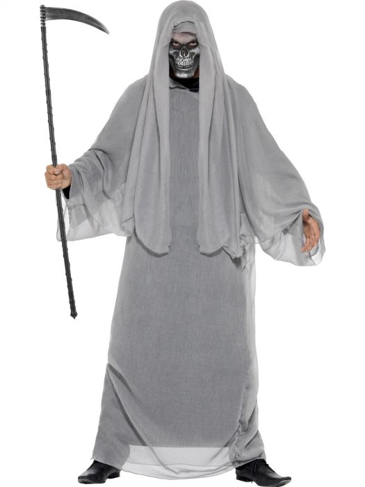 Grim Reaper Men's Costume, Grey, with Gown & Half Face Mask