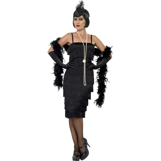 Plus Size Black Glamour Gatsby Flapper Costume with Gloves and Headpiece
