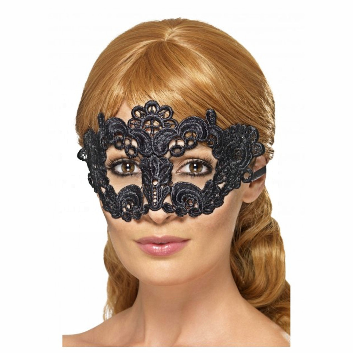 Eye Mask Black Embroidered Lace Filigree Floral Venetian Masquerade Mask