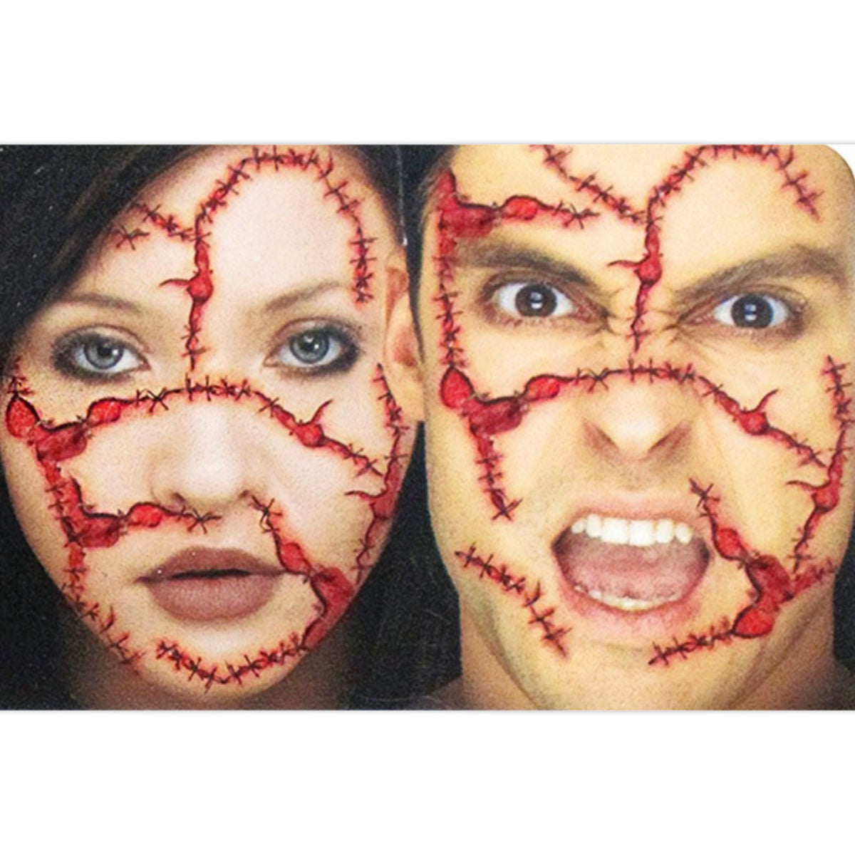 Slashed Face Temporary Tattoo and Bloody Scab Make up Kit Set Halloween Zombie