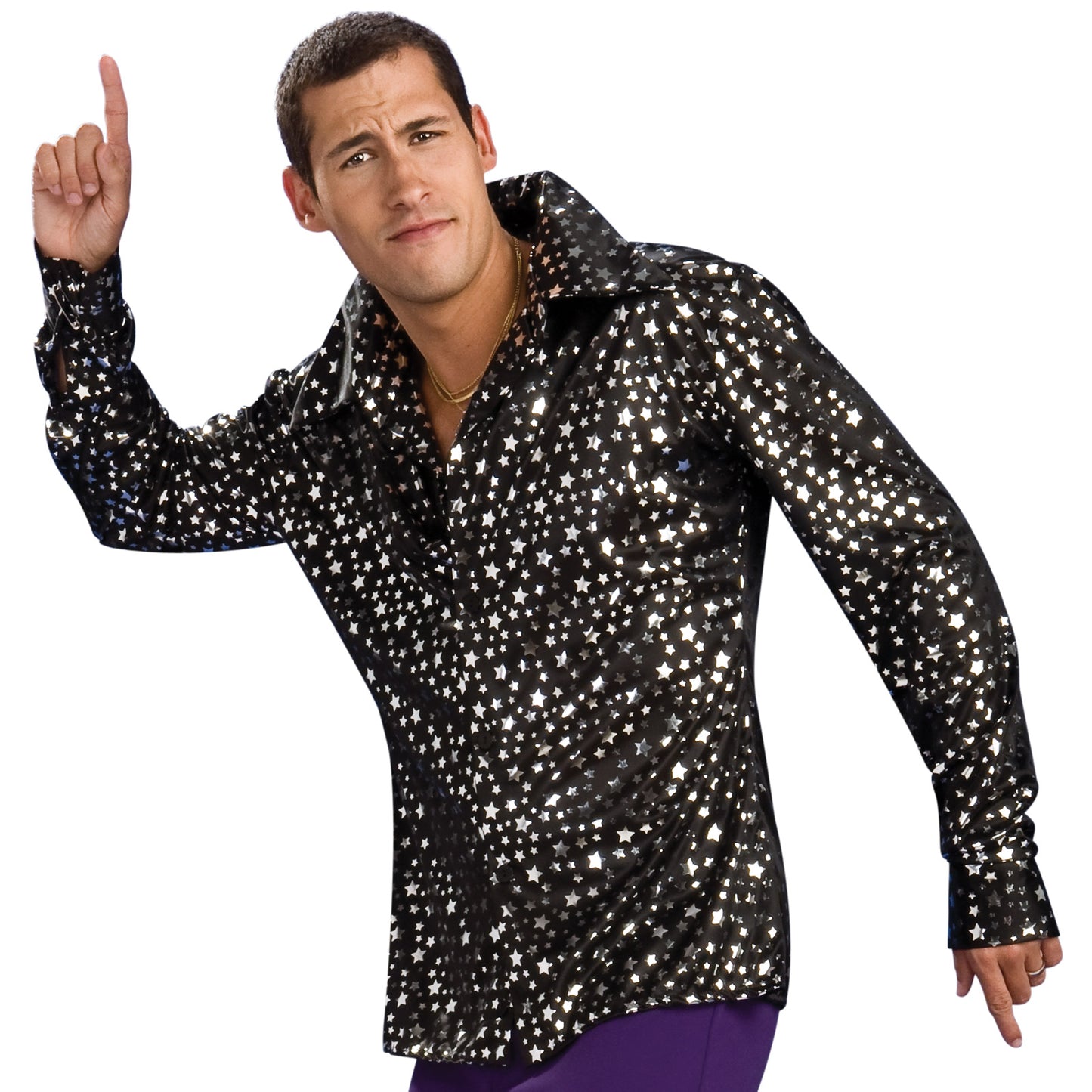1980's Disco Men's Shirt with Silver Stars Men's Adult Costume