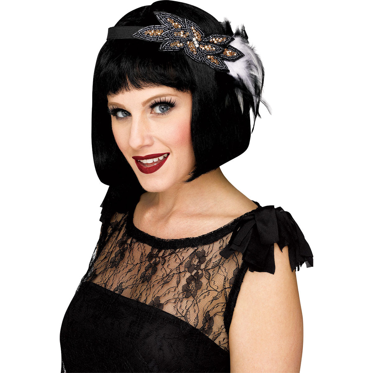 Deluxe Flapper Gatsby Headband Black and Silver