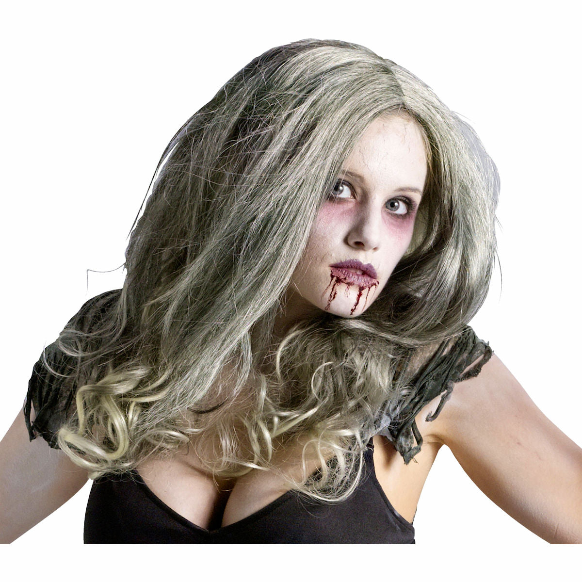 Zombie Queen Green/Grey Wig Halloween