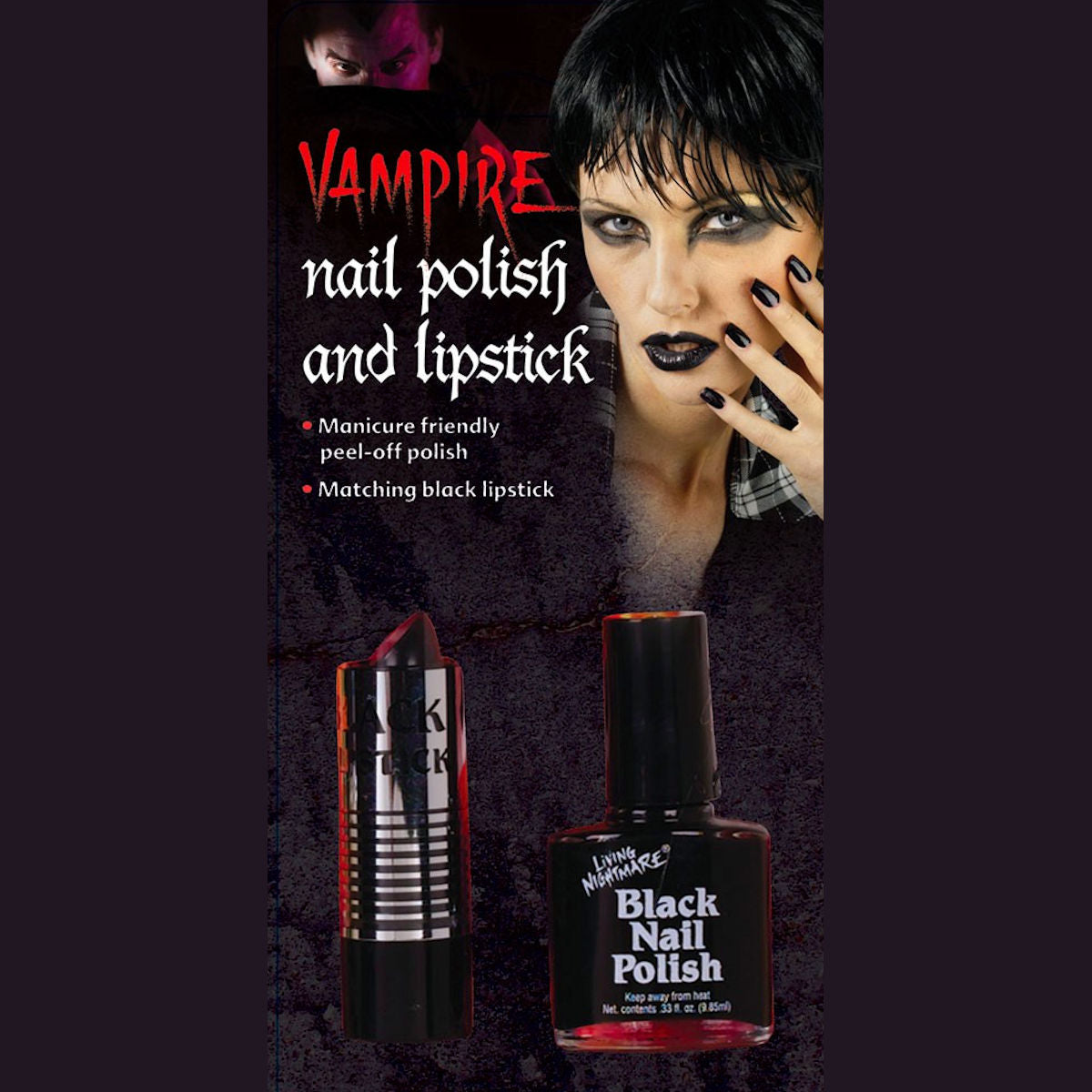 Goth Black Lipstick and Nail Polish Set Zombie Vampire Halloween Makeup