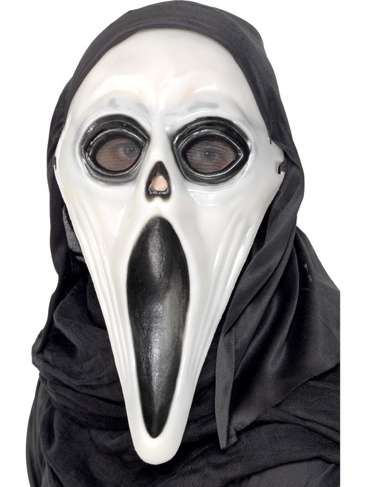 Glow in the Dark Screamer Mask, Black & White, with Hood Halloween Mask