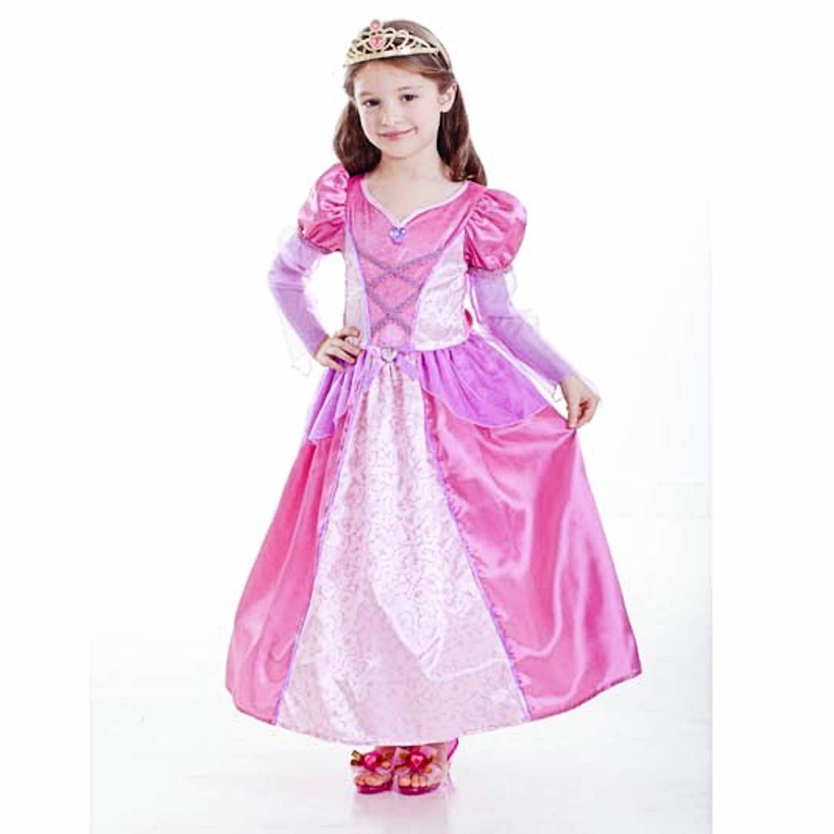 Deluxe Rose Princess Girls Fancy Dress Costume with hooped skirt and gems