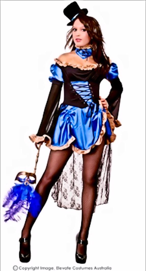 Blue Burlesque Women Fancy Dress Costume Satin & lace