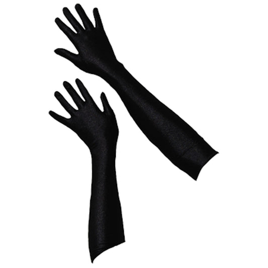 Stretch Elbow Length Satin Gloves Black 45cm Long Evening Party Costume