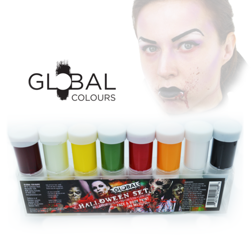 Halloween Makeup Kit Face & Body Liquid Paint Set 8 colours 180ml Global Colours