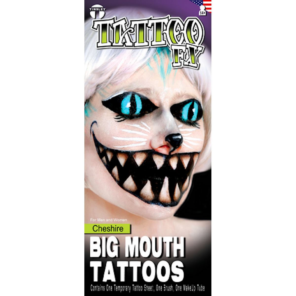 Big Mouth Cheshire Cat Temporary Tattoo Tinsley Halloween Special FX Make up