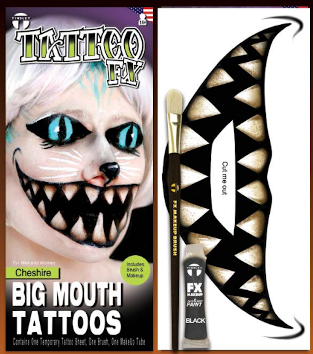Big Mouth Cheshire Cat Temporary Tattoo Tinsley Halloween Special FX Make up KIT