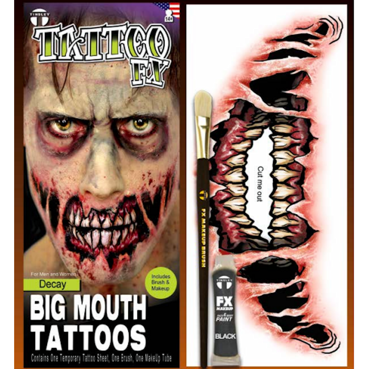 Big Mouth Decay Temporary Tattoo Tinsley Halloween Special FX Make up KIT