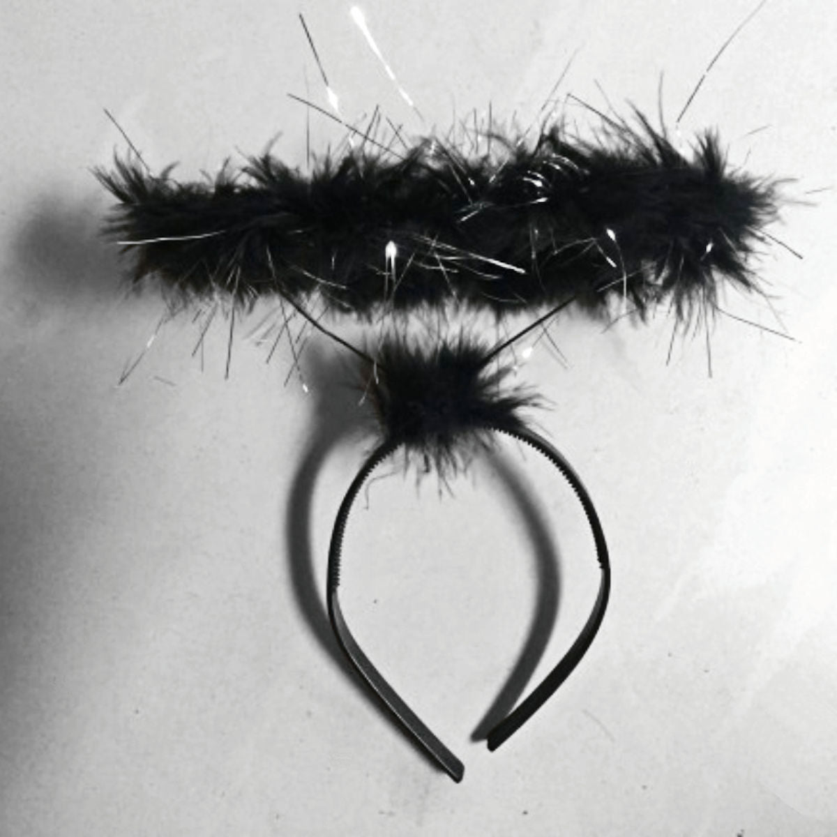Large Black Angel Halo Marabou with Silver on headband Costume accessory