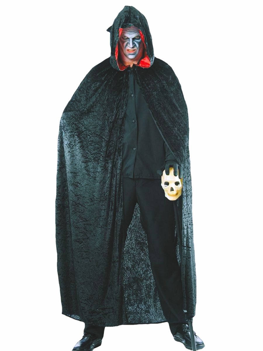 Black Velveteen Hooded Adult Cape Grim Reaper Vampire Halloween Costume Cape