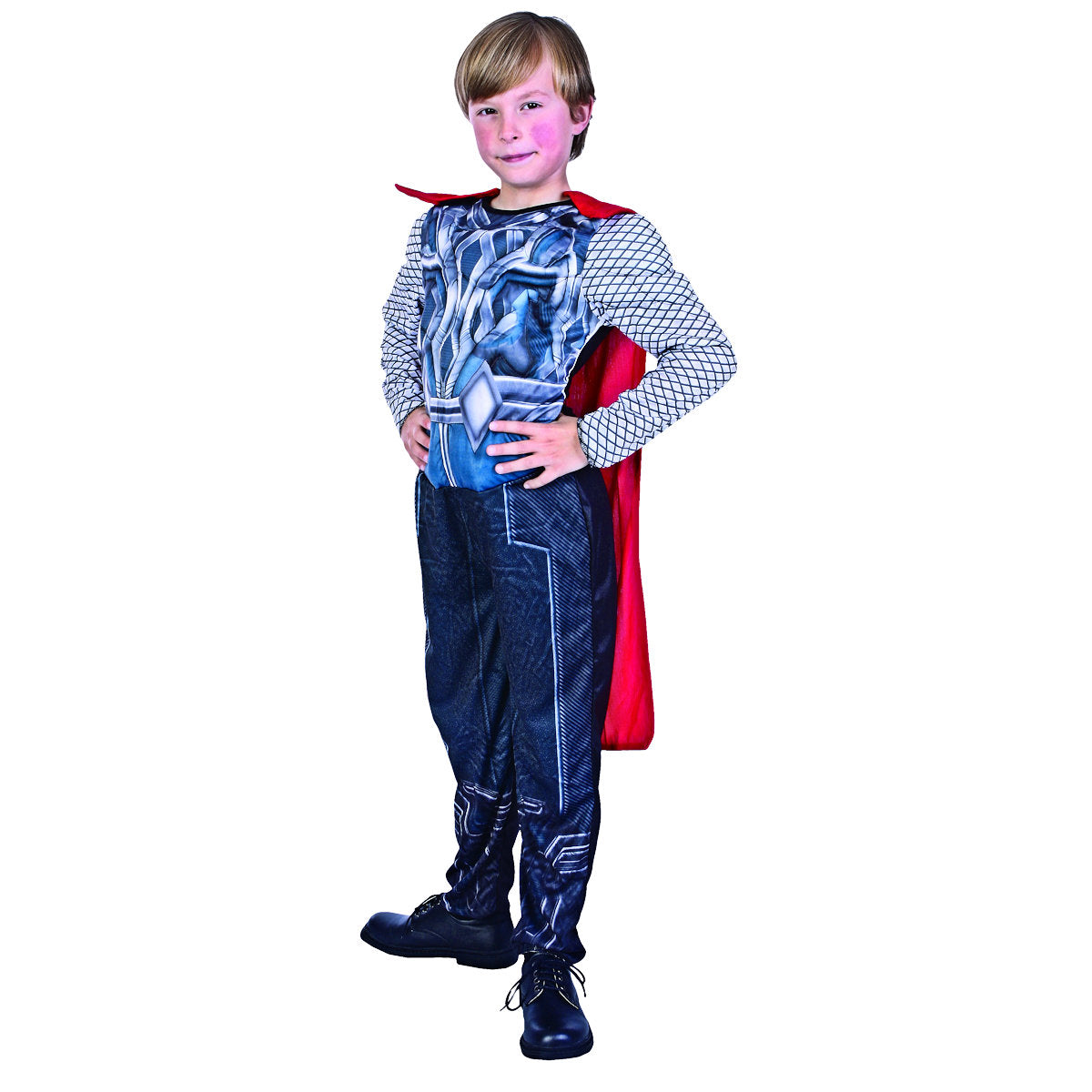 Thor Padded Muscle Jumpsuit  Boys Child Costume Fancy Dress with Cape