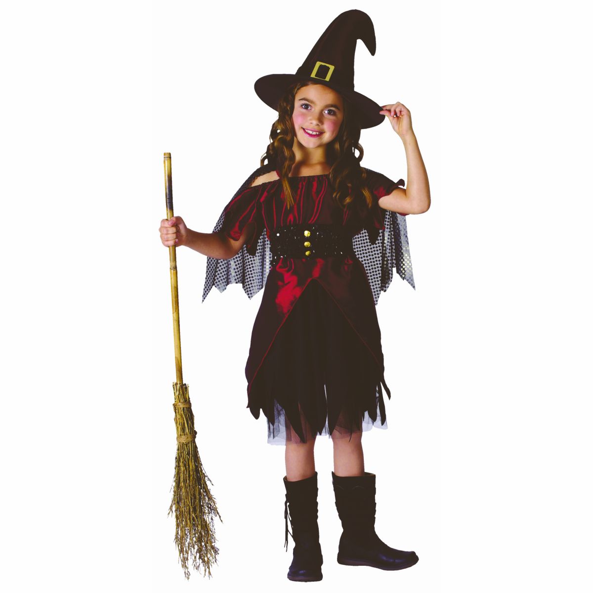Sparkly Witch Girl's Fancy Dress Costume with Cape and Hat