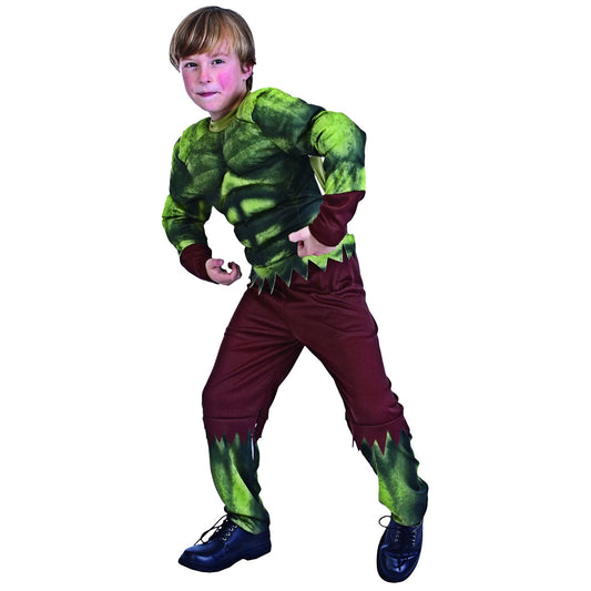 The Hulk Padded Muscle Jumpsuit  Boys Child Costume Fancy Dress