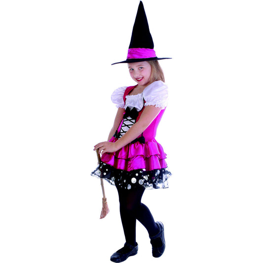 Sassy Pink Witch Girl's Halloween Fancy Dress Costume with hat so pretty!