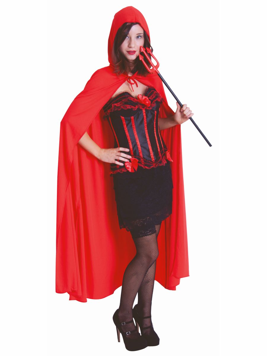 Red Hooded Cape 142cm Long Adult Devil Vampire Red Riding Hood Halloween Cloak