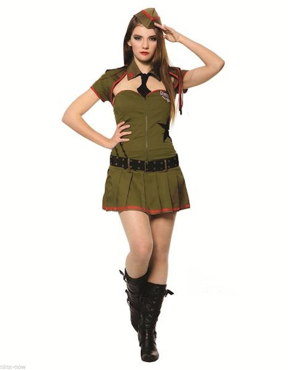 Sexy Army Private Pin up Girl Military Uniform Women's Costume 4 piece Set